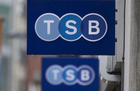 © Reuters. Signs are seen outside of a branch of TSB bank in London