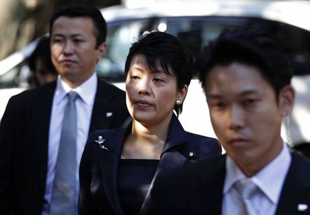 © Reuters. Japan's Gender Equality Minister Haruko Arimura arrives at the Yasukuni Shrine in Tokyo