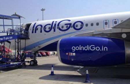 © Reuters. An IndiGo Airlines A320 aircraft is parked on the tarmac at Rajiv Gandhi International Airport in Hyderabad