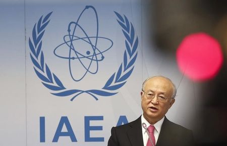 © Reuters. IAEA Director General Amano addresses a news conference at the IAEA headquarters in Vienna