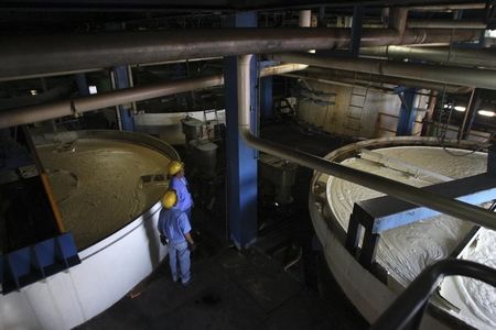 © Reuters. Technicians work inside the San Francisco Ameca sugar factory in the town of Ameca