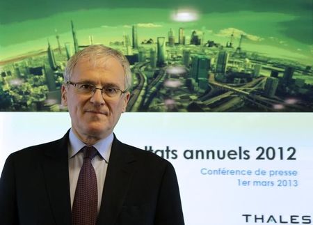 © Reuters. Jean-Bernard Levy, Chairman and CEO of Thales, poses before the company's 2012 annual results presentation in Neuilly-sur-Seine near Paris