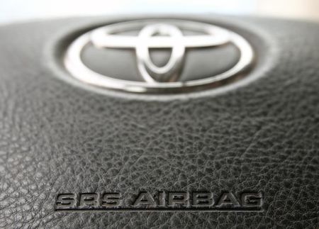 © Reuters. The steering wheel of a Toyota car which contains an airbag is pictured in Vienna