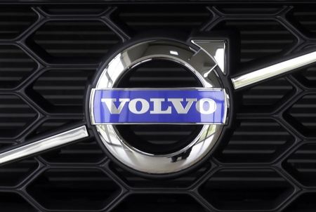 © Reuters. The Volvo logo is pictured on a car in a car dealership showroom in Riga