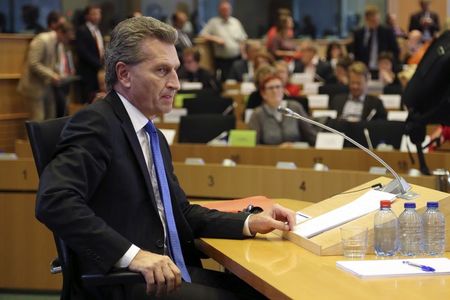 © Reuters. EU Digital Economy and Society Commissioner-designate Oettinger waits for his hearing before the European Parliament's Committee on Industry, Research, Energy, Culture and Education in Brussels