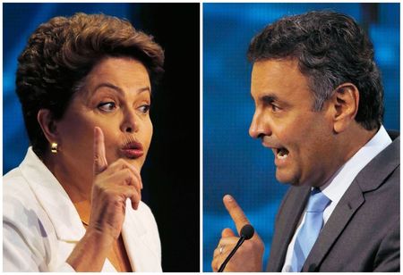 © Reuters. Presidente e candidata à reeleição Dilma Rousseff (PT) e o candidato do PSDB à Presidência, Aécio Neves