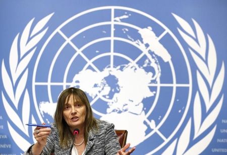 © Reuters. Kieny WHO assistant Director General gestures during news conference on Ebola candidate vaccines in Geneva