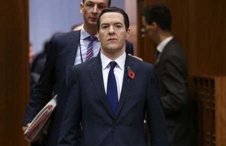 © Reuters. Britain's Chancellor of the Exchequer Osborne arrives at an EU finance ministers meeting in Brussels