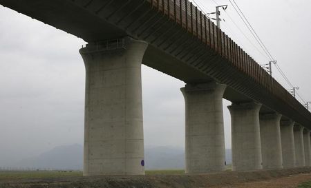 © Reuters. A view of a stretch of the new high-speed rail line between Xinjiang's capital Urumqi and Turpan