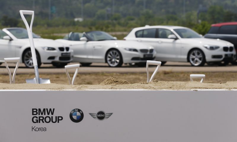 &copy; Reuters File picture of BMW cars at a groundbreaking ceremony of BMW's driving centre in Incheon