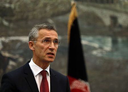 © Reuters. NATO Secretary General Jens Stoltenberg speaks during a news conference in Kabul