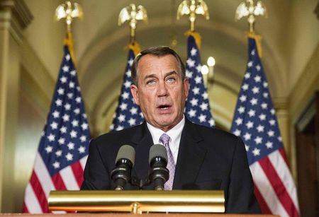 © Reuters. Speaker of the House John Boehner (R-OH) denounces the executive order on immigration made by U.S. President Barack Obama