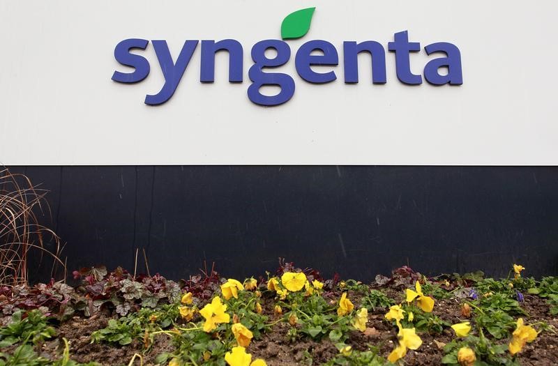 © Reuters. Agrochemicals maker Syngenta's logo is seen in front of the company's headquarters in Basel
