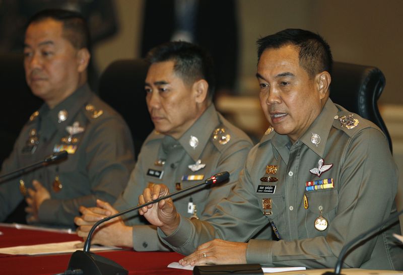 © Reuters. Poompanmuang speaks during a news conference at  the Royal Thai Police headquarters in Bangkok