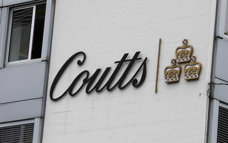 © Reuters. The logo of bank Coutts is seen at an office building in Zurich