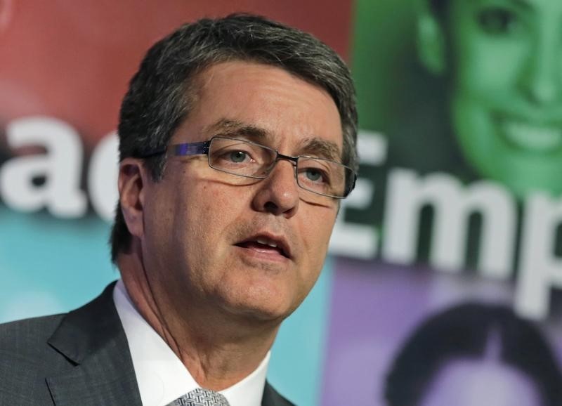 © Reuters. WTO Director-General Roberto Azevedo speaks in Mexico City