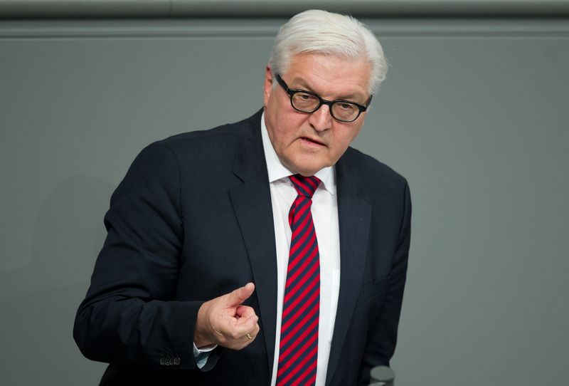 © Reuters. Foreign Minister Frank-Walter Steinmeier delivers a speech at the lower house of parliament Bundestag in Berlin