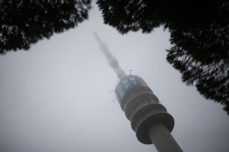 © Reuters. A communications tower of Portugal Telecom (PT) is pictured at Monsanto park in Lisbon