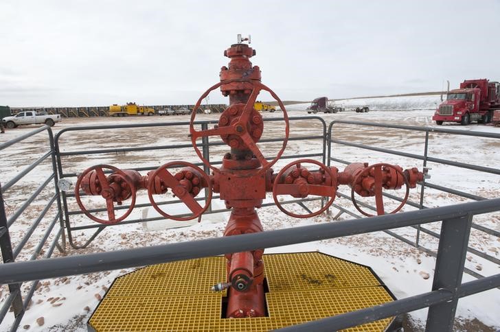 © Reuters. A new oil well head waits to be fracked at a Hess site near in Williston