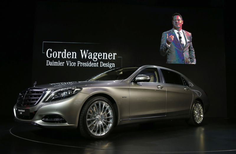 © Reuters. Wagener, Daimler vice president of design, is shown on screen speaking about the Mercedes-Maybach S-Class during the model's world debut at the Los Angeles Auto Show