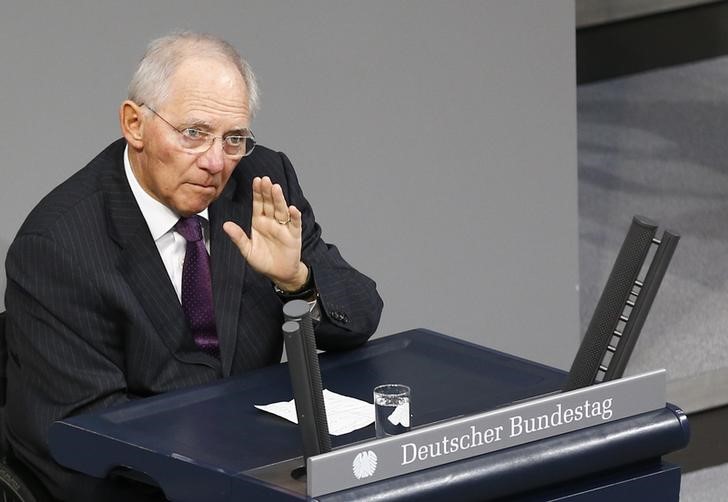 © Reuters. German Finance Minister Schaeuble makes speech prior to vote on the federal budget at Bundestag in Berlin