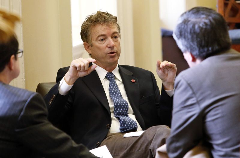 © Reuters. U.S. Senator Rand Paul (R-KY) speaks during a working meeting on Capitol Hill in Washington