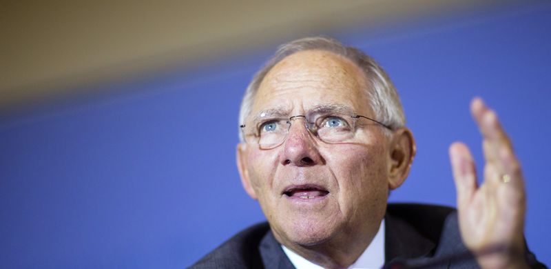 © Reuters. German Finance Minister Schaeuble attends a news conference after talks in Berlin