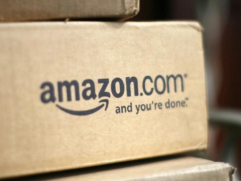 © Reuters. A box from Amazon.com is pictured on the porch of a house in Golden