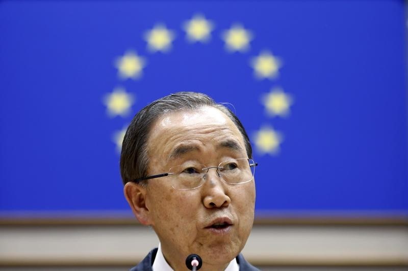 © Reuters. بان جي مون يأسف لضربة جوية أصابت مجمعا للأمم المتحدة في اليمن