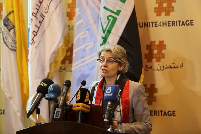 © Reuters. Diretora=geral da Unesco, Irina Bokova, durante entrevista coletiva em Bagdá