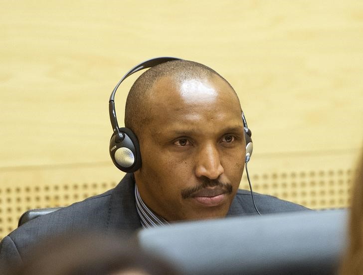 © Reuters. Congolese militia leader  Ntaganda appears at the International Criminal Court  charged with war crimes and crimes against humanity in a hearing  in The Hague