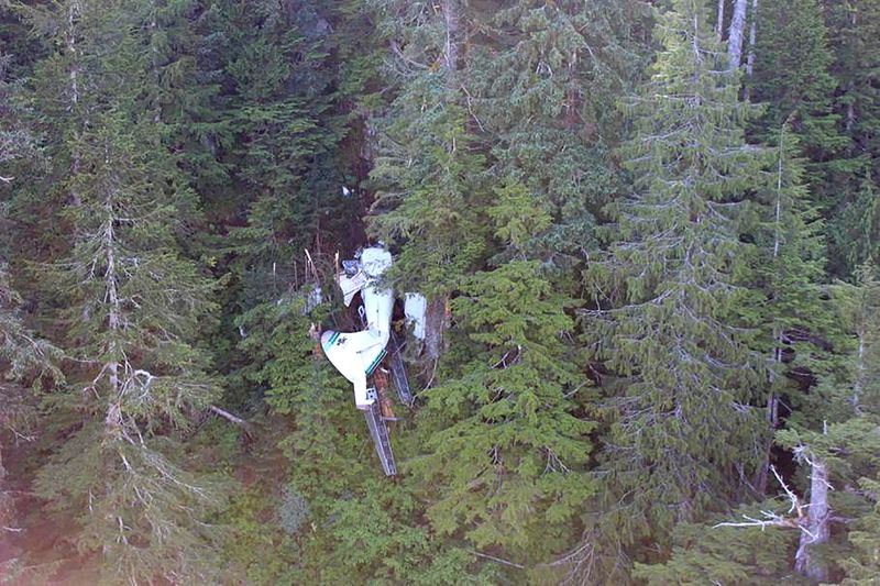 © Reuters. An aerial view of a sightseeing plane that crashed in southeast Alaska from the NTSB