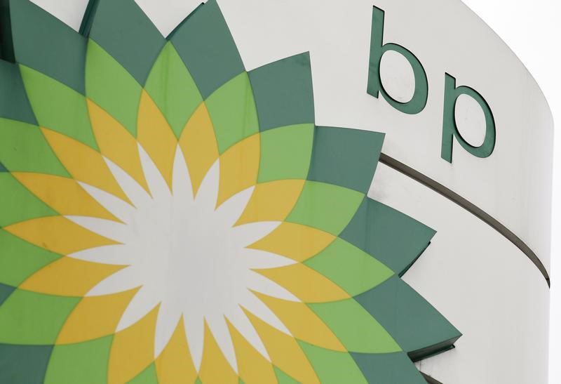 © Reuters. A BP logo is seen on a petrol station in London