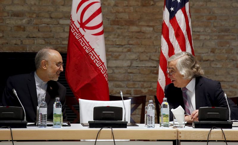 © Reuters. Secretário de Energia do Estados Unidos, Ernest Moniz (direita), e chefe nuclear iraniano, Ali Akbar Salehi, durante encontro em Viena