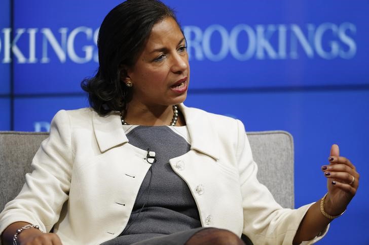 © Reuters. US National Security Advisor Rice answers questions at Brookings Institution in Washington