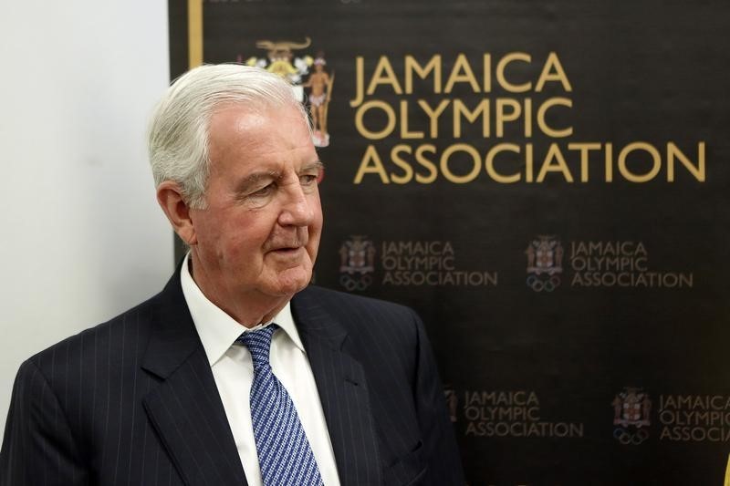 © Reuters. Sir Craig Reedie, president of the World Anti-Doping Agency, attends a meeting at Jamaica's Olympic Association in Kingston