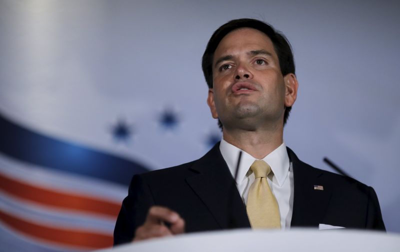 © Reuters. Republican presidential candidate Senator  Marco Rubio (R-FL) addresses a legislative luncheon held as part of the "Road to Majority" conference in Washington 