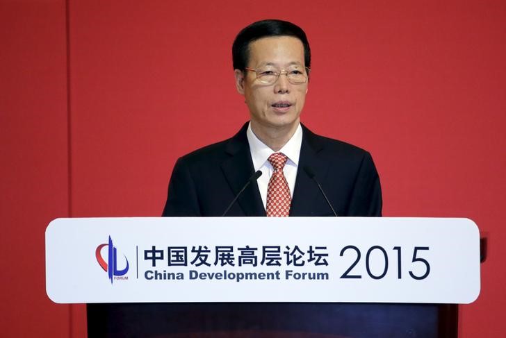 © Reuters. China's Vice Premier Zhang Gaoli delivers a speech at the opening ceremony of China Development Forum in Beijing