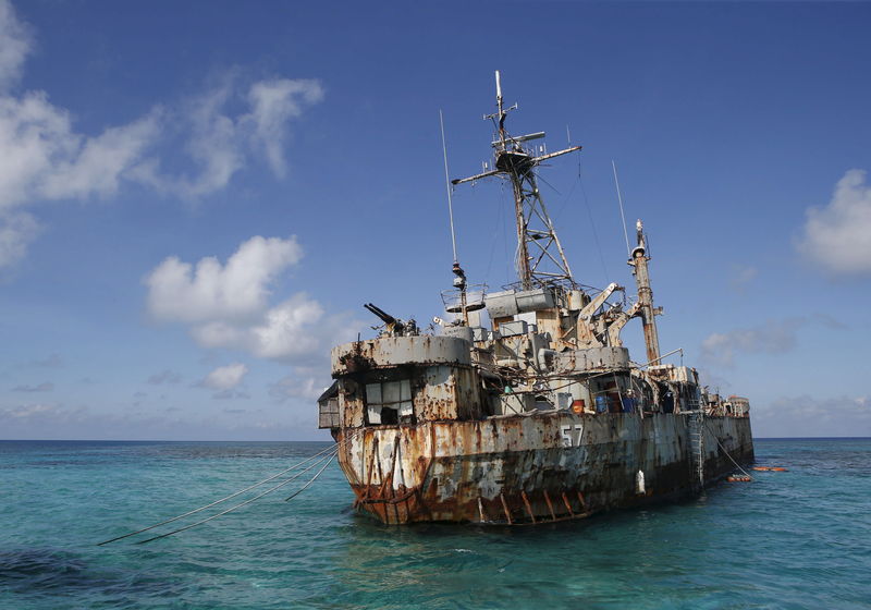 © Reuters. File photo of the BRP Sierra Madre, a marooned transport ship which Philippine Marines live on as a military outpost, in the disputed Second Thomas Shoal