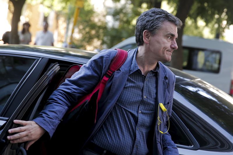 © Reuters. Il ministro delle Finanze greco Euclid Tsakalotos 