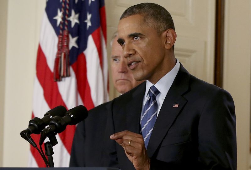 © Reuters. U.S. President Obama delivers a statement about the nuclear deal reached between Iran and six major world powers from the White House in Washington