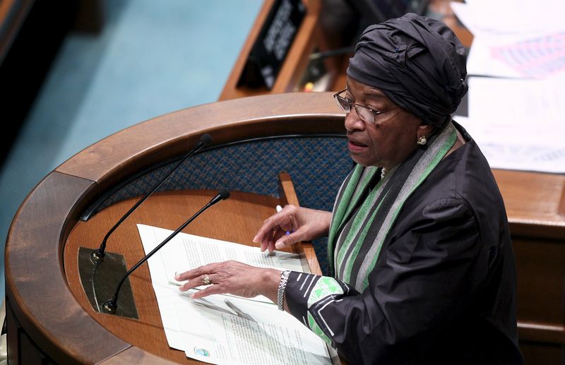 © Reuters. Presidente da Libéria discursa numa conferência sobre financiamento ao desenvolvimento