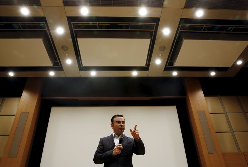 © Reuters.  Renault-Nissan Alliance CEO Ghosn speaks during question and answer session organised by Japan Chamber of Commerce in Tokyo