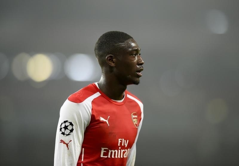 © Reuters. Arsenal's Sanogo reacts during Champions League match against Borussia Dortmund in London