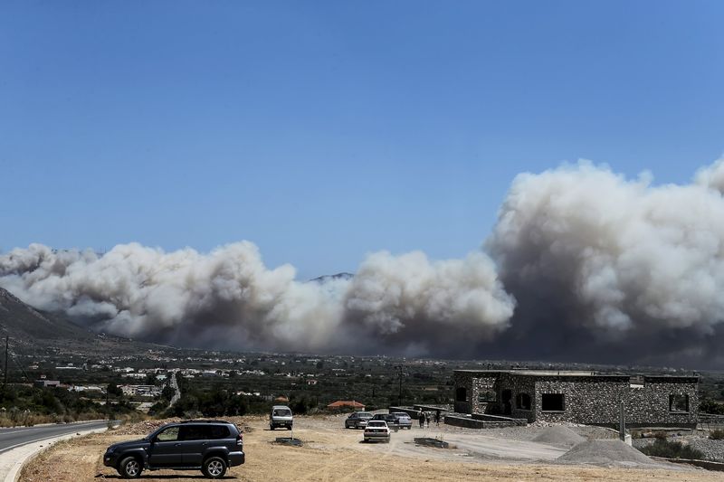 © Reuters. Incêndio florestal toma conta do vilarejo de Neapoli, sul da Grécia