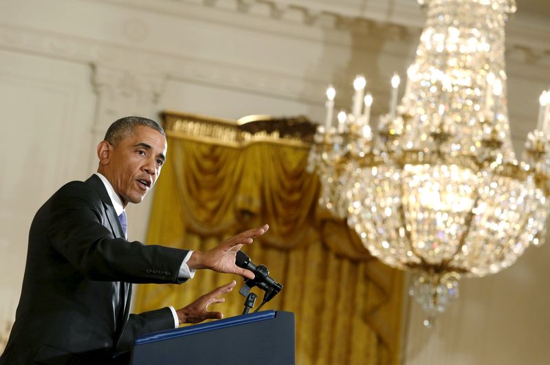 © Reuters. U.S. President Barack Obama speaks about the recent Iran nuclear deal during a news conference at the White House in Washington