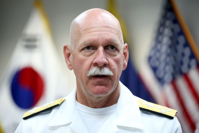 © Reuters. Admiral Scott Swift, the commander of the U.S. Pacific Fleet, speaks during an interview at a U.S. army base in Seoul