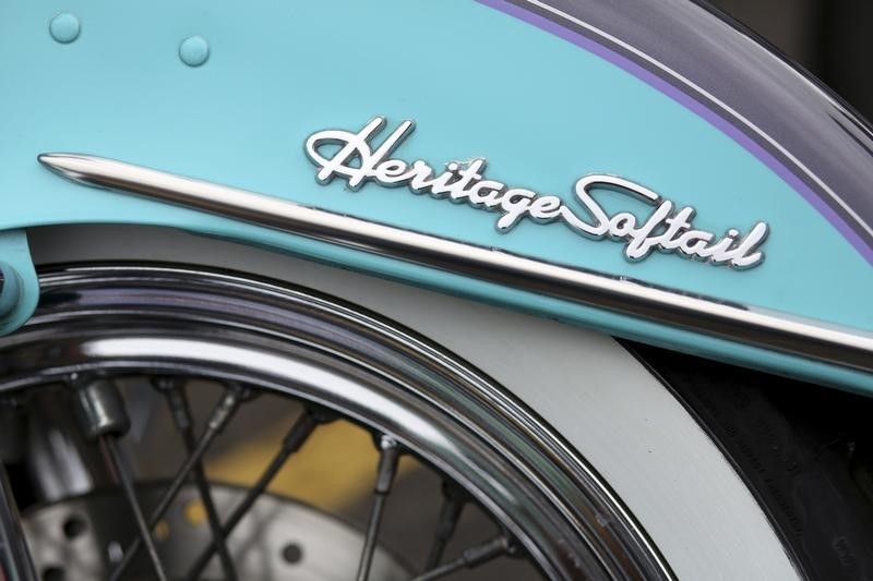 © Reuters. A detail of a Harley Davidson bike is seen as it is parked in Brechin, Angus, Scotland