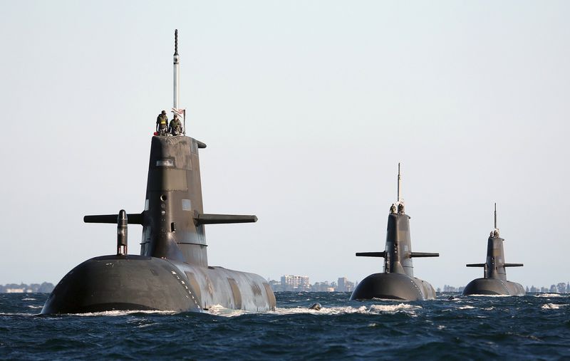 © Reuters. Handout photo of Royal Australian Navy submarines 