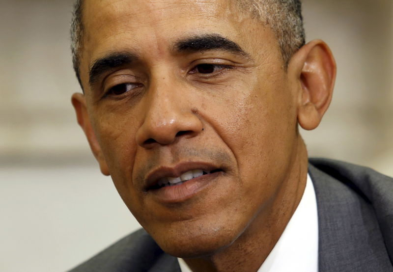 © Reuters. President Barack Obama talks to the media in the the Oval Office of the White House